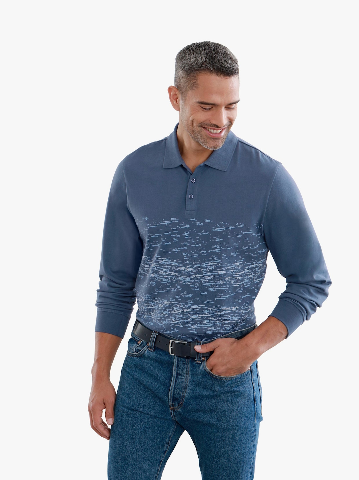 Poloshirt - jeansblauw geprint