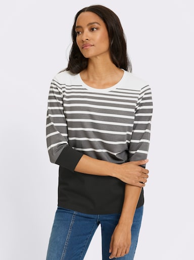 heine Shirt met 3/4-mouwen en streepjespatroon - zwart/grijs geprint