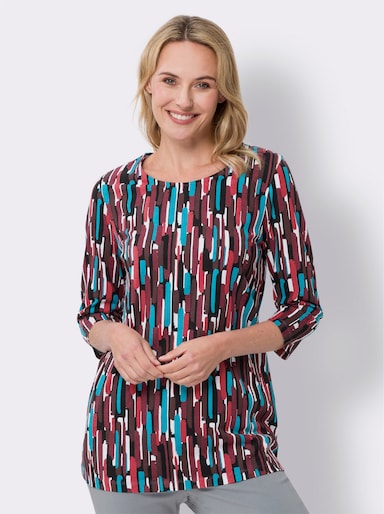 Lang shirt - bordeaux/turquoise bedrukt