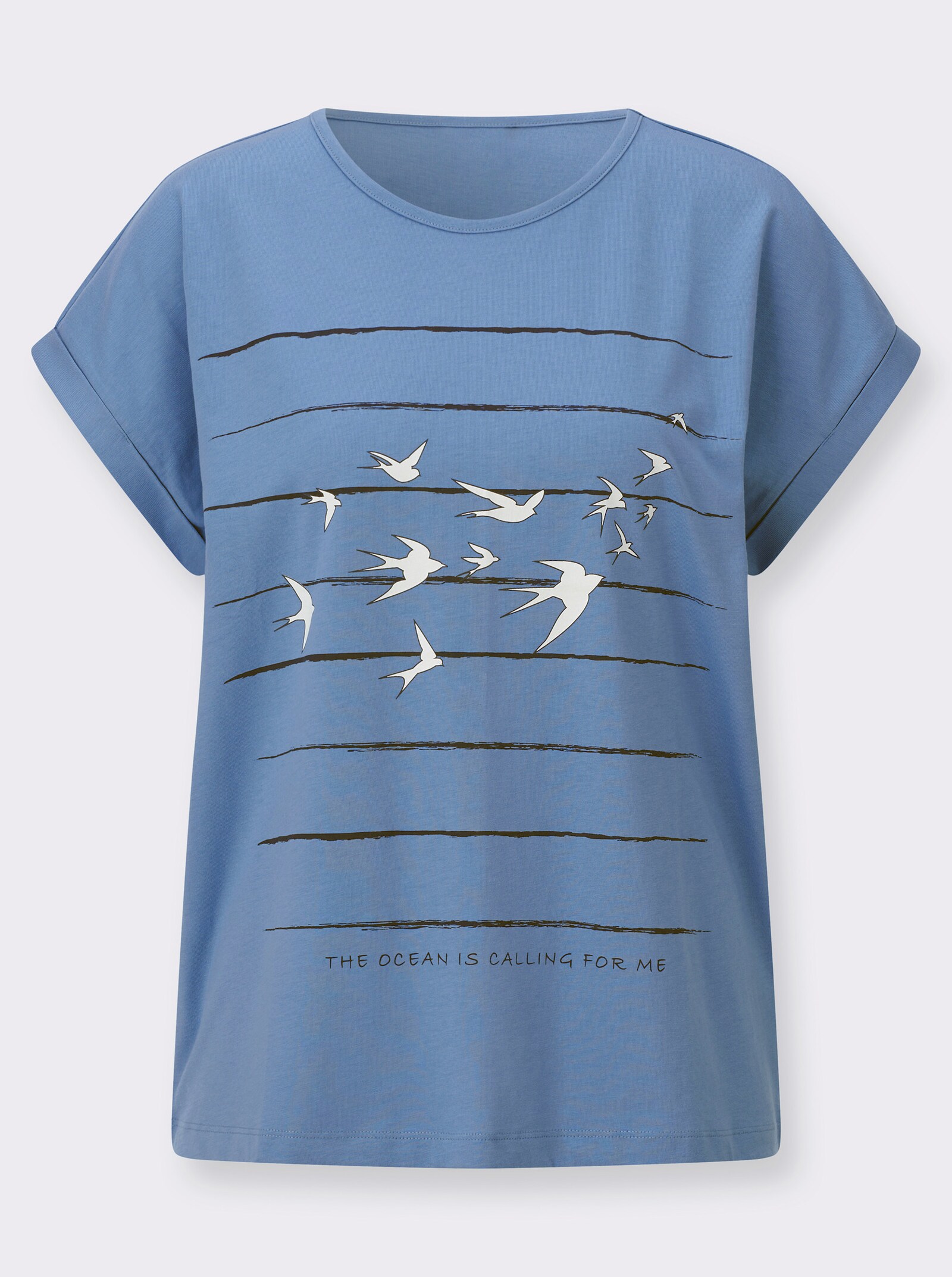 Print-Shirt mit überschnittenen Schultern - mittelblau-marine-bedruckt
