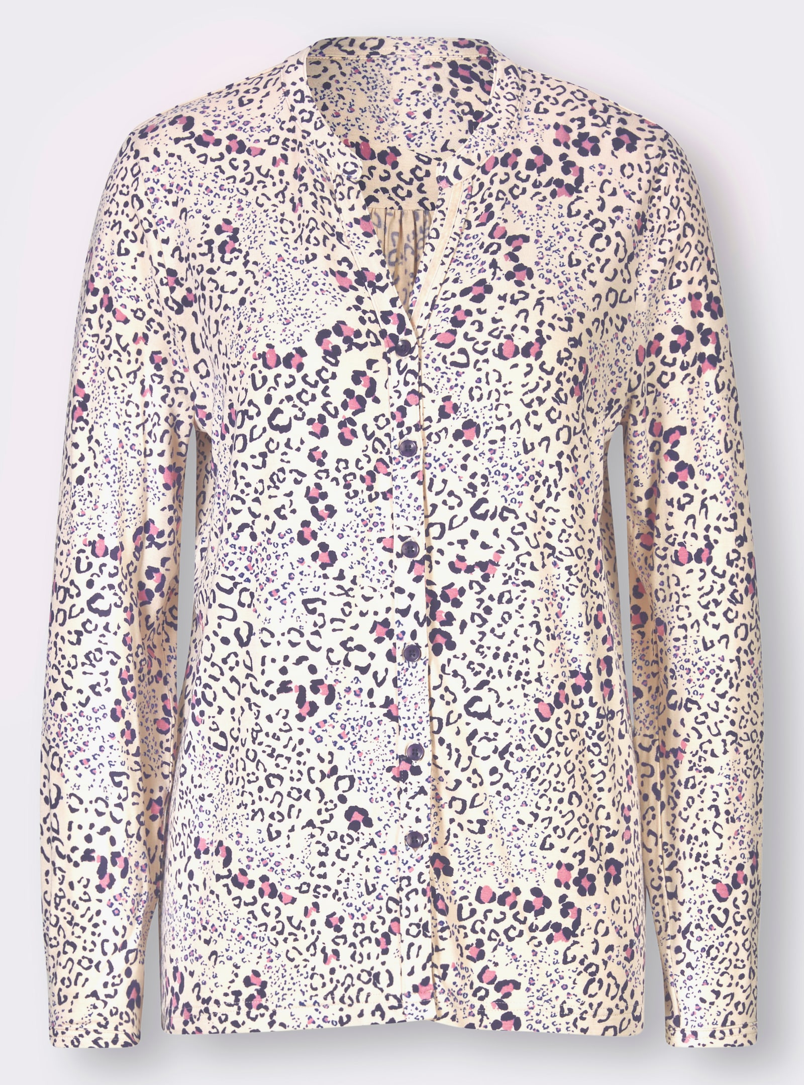 heine Blouse met lange mouwen en fluwelen garnering op de knoopsluiting - ivoor/oudroze bedrukt