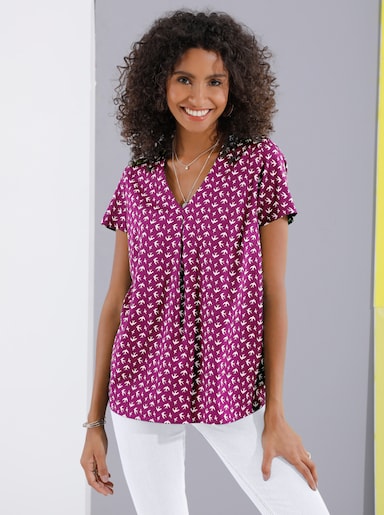 Schlupf-Bluse - magenta-bedruckt