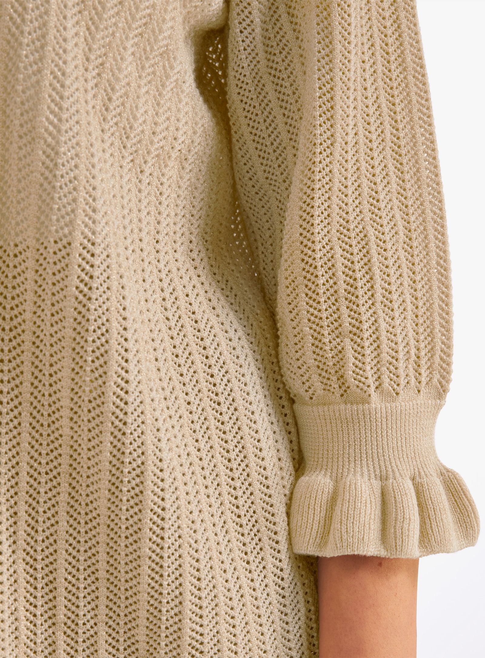 sheego Ajourstrickjacke mit Glanzgarn-Effekt - champagner-goldfarben