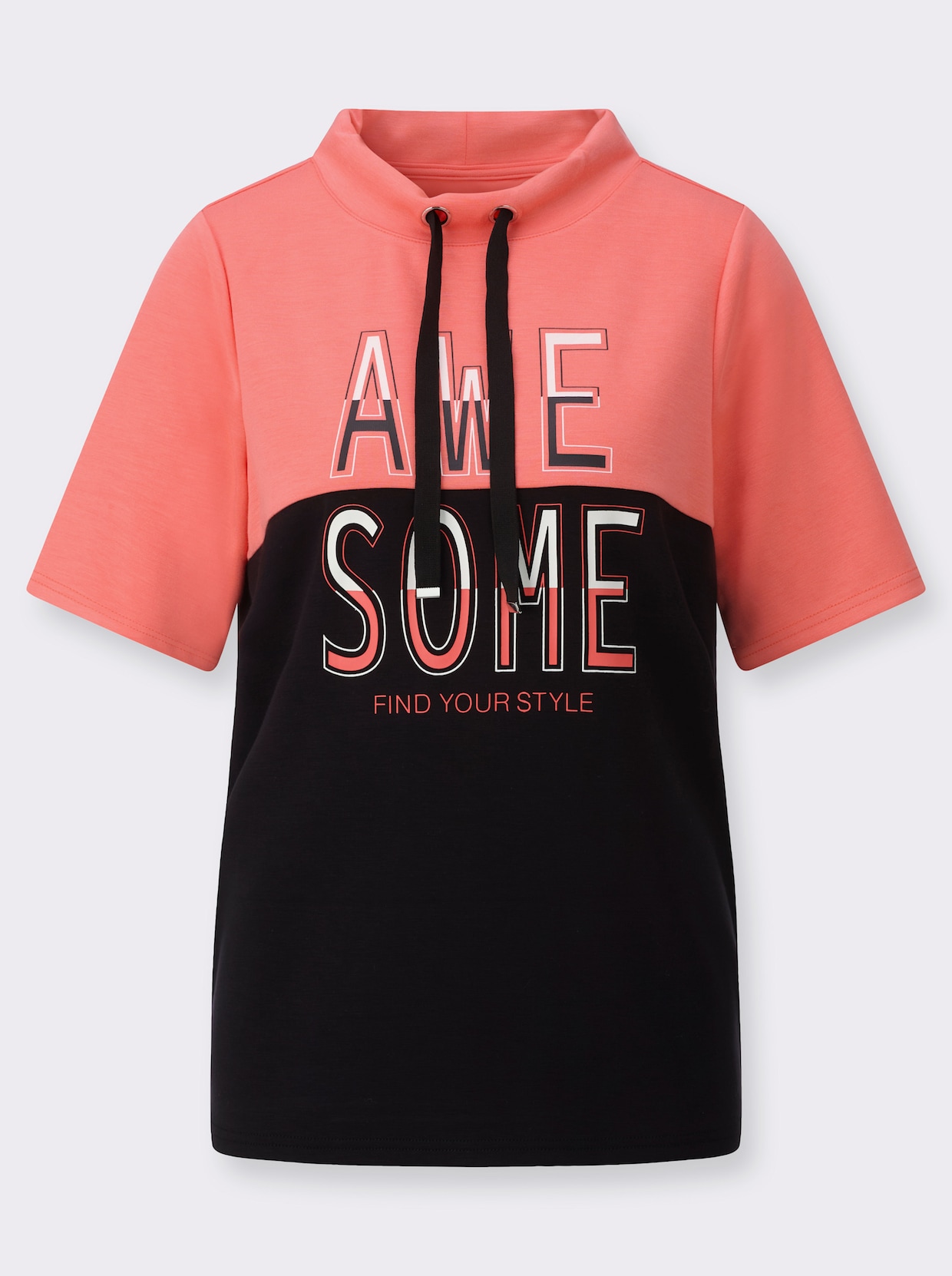 Stehkragenshirt - koralle-schwarz