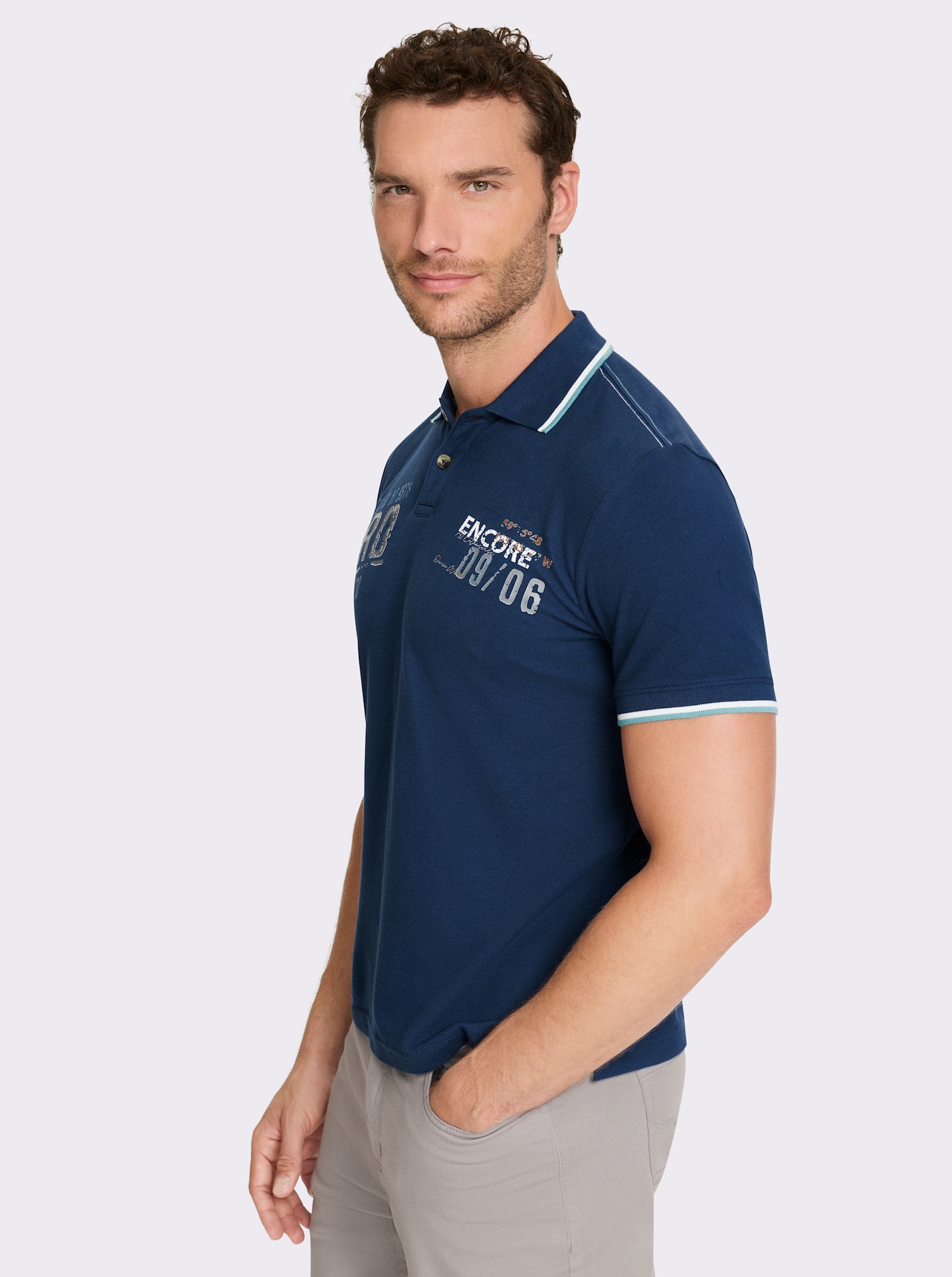 Catamaran Kurzarmshirt mit Kontrast-Details, Pikee - dunkelblau