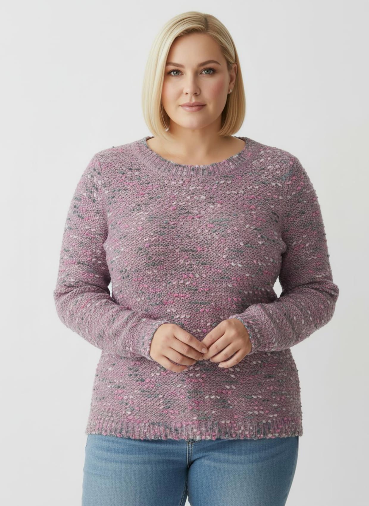 Bouclé-Pullover in Linksstrick - mauve-meliert