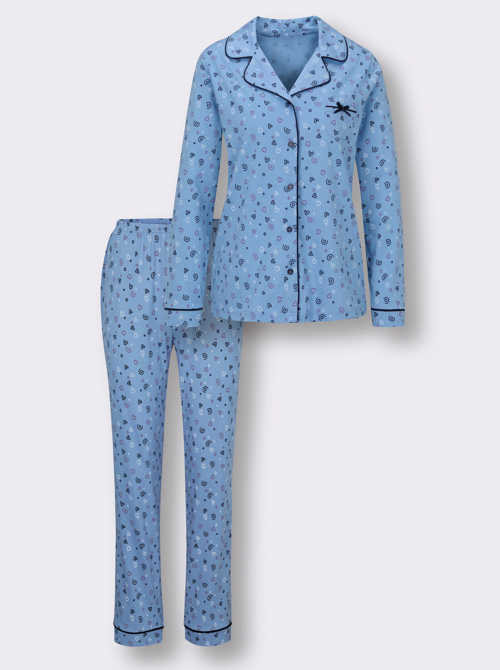 wäschepur Pyjama mit Herz-Motiven - himmelblau-marine-bedruckt