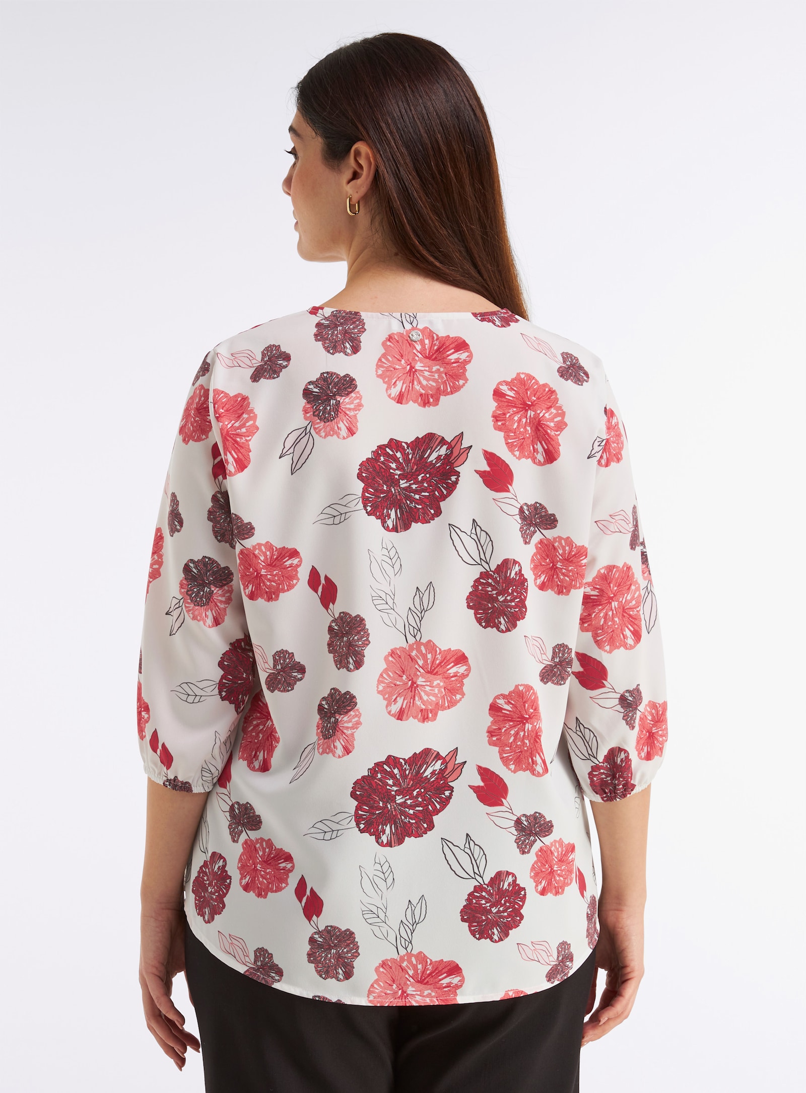 sheego Tuniek van crêpe, met bloemenprint - champagne/aardbei bedrukt