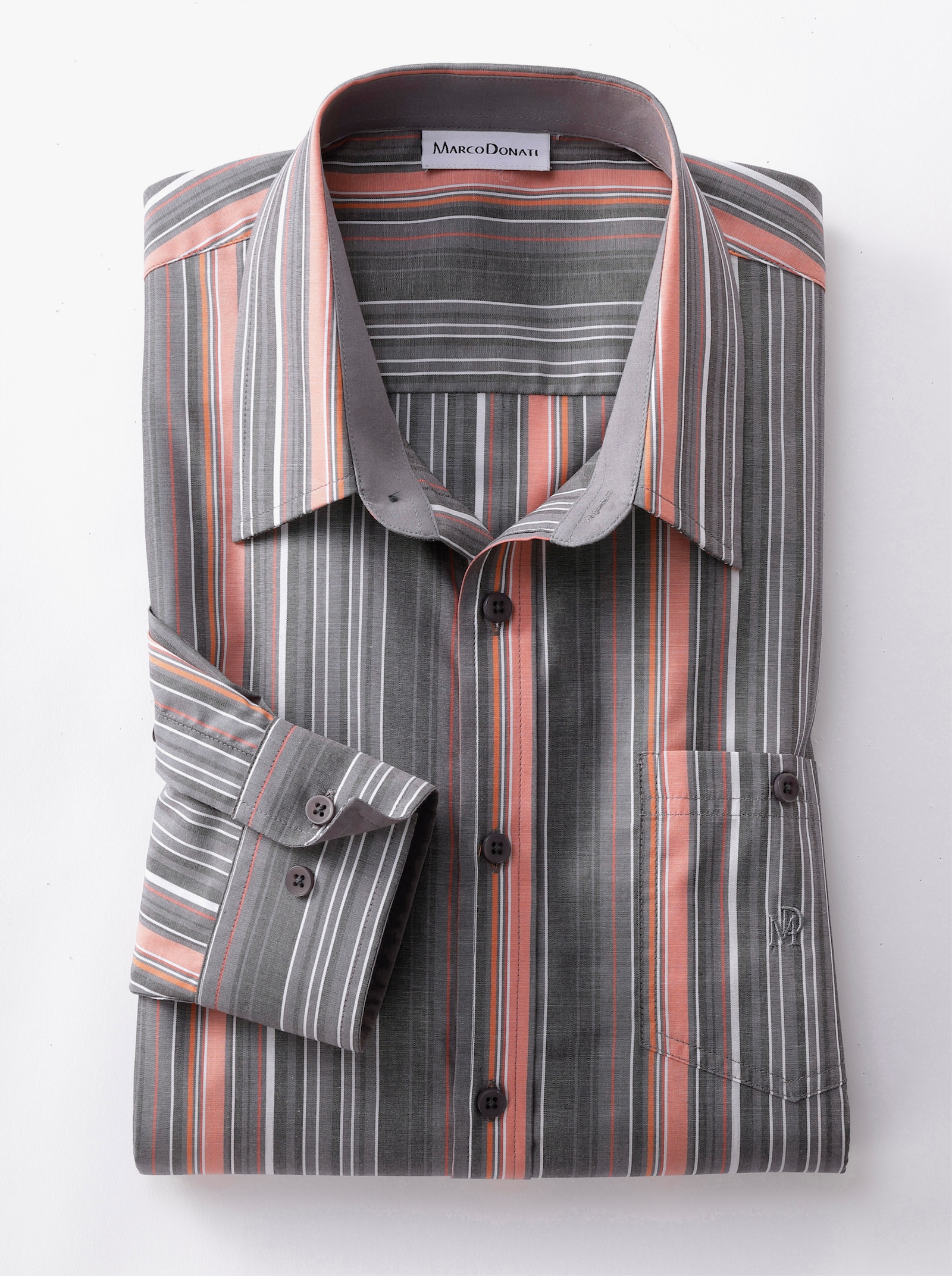 Marco Donati Langarm-Hemd - papaya-gestreift