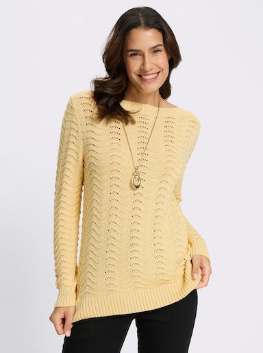 Pullover mit wellenförmigem Ajour-Strickmuster - vanille