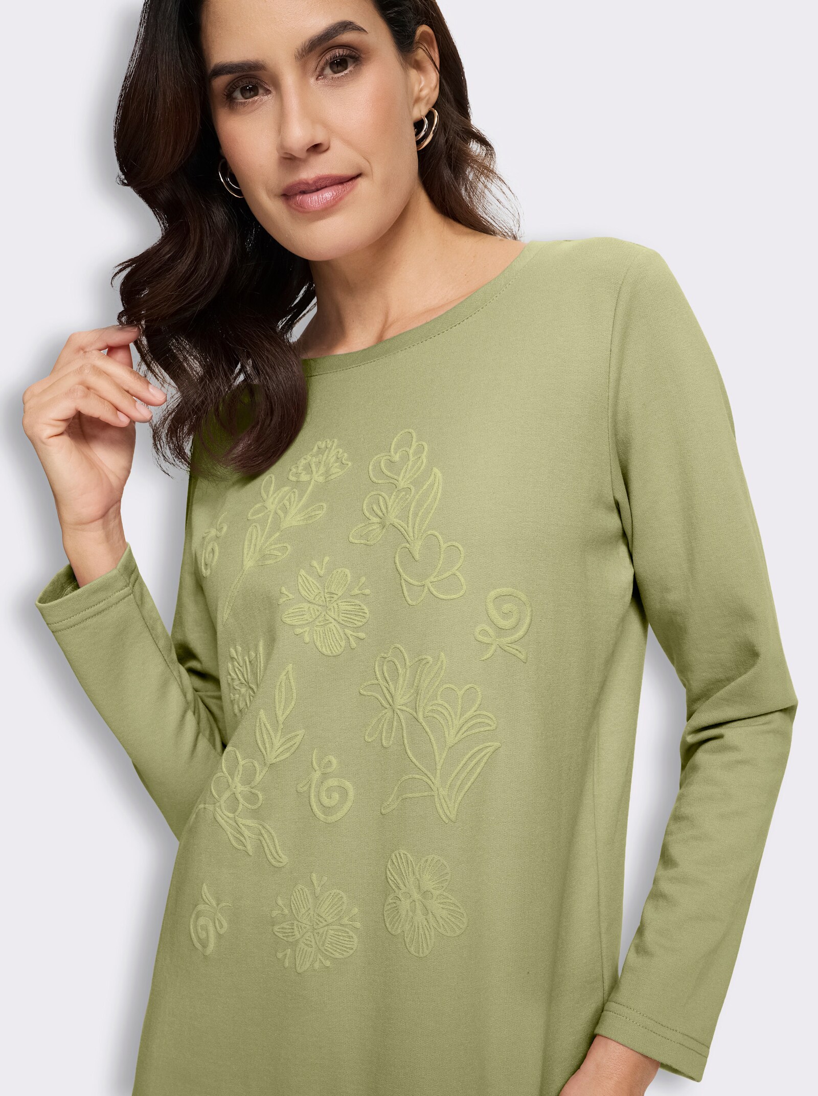 Sweatshirt mit gummiertem Blüten-Druck - lindgrün