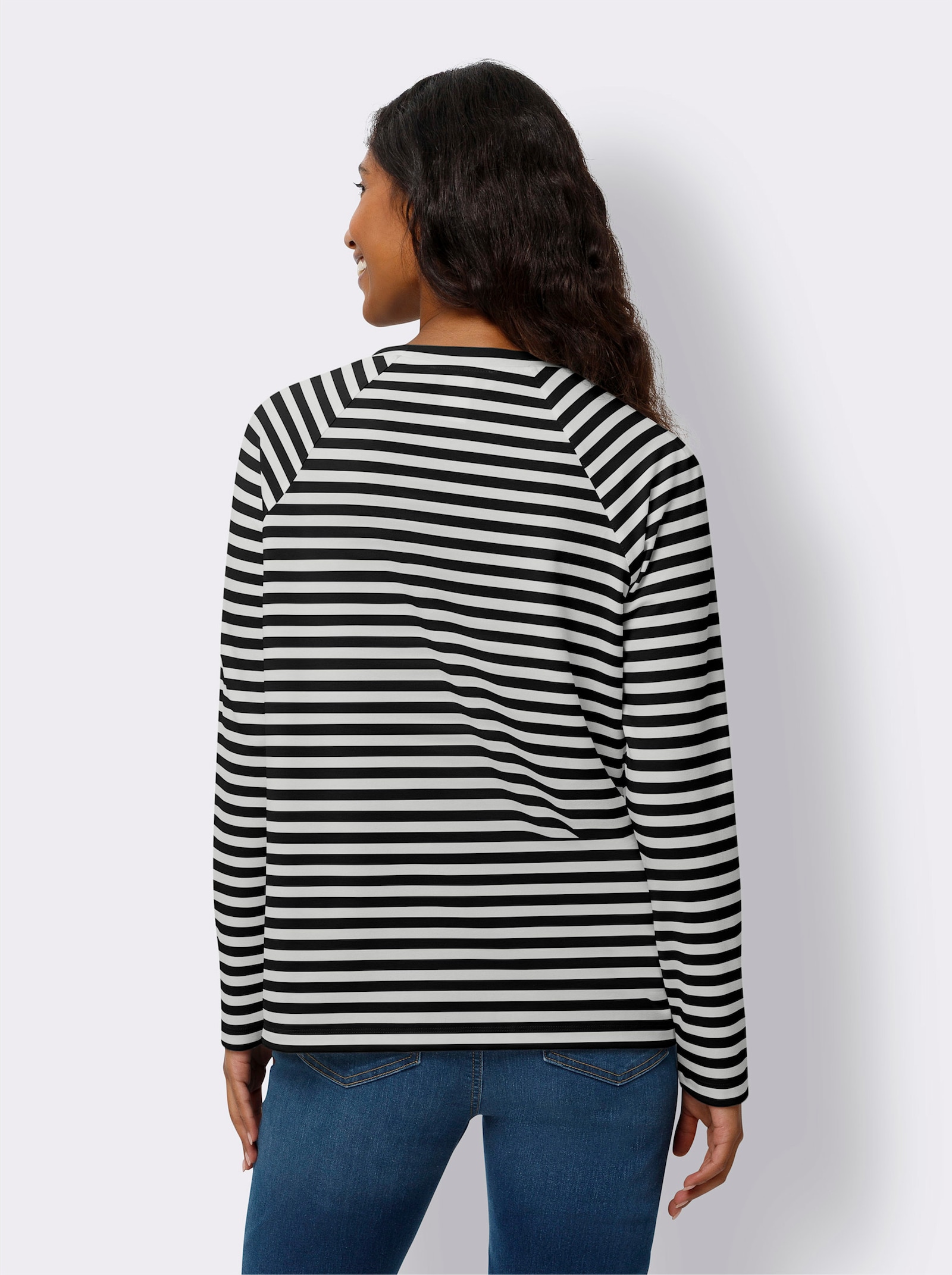 heine Ringelshirt mit Raglan-Ärmeln - schwarz-ecru-gestreift