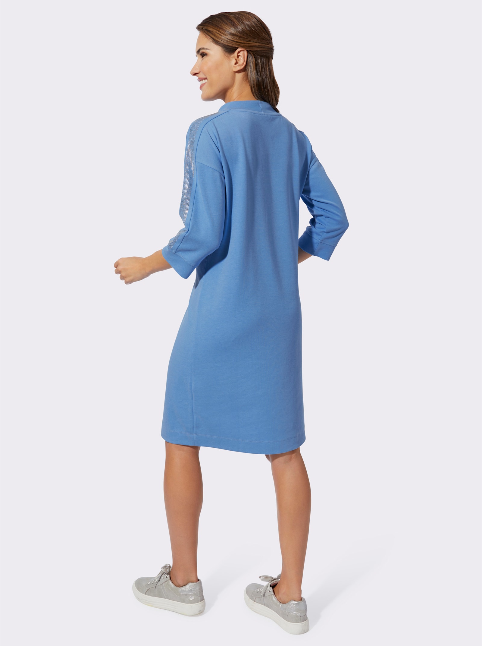Jerseykleid mit Stehkragen und Tunnelzug - himmelblau