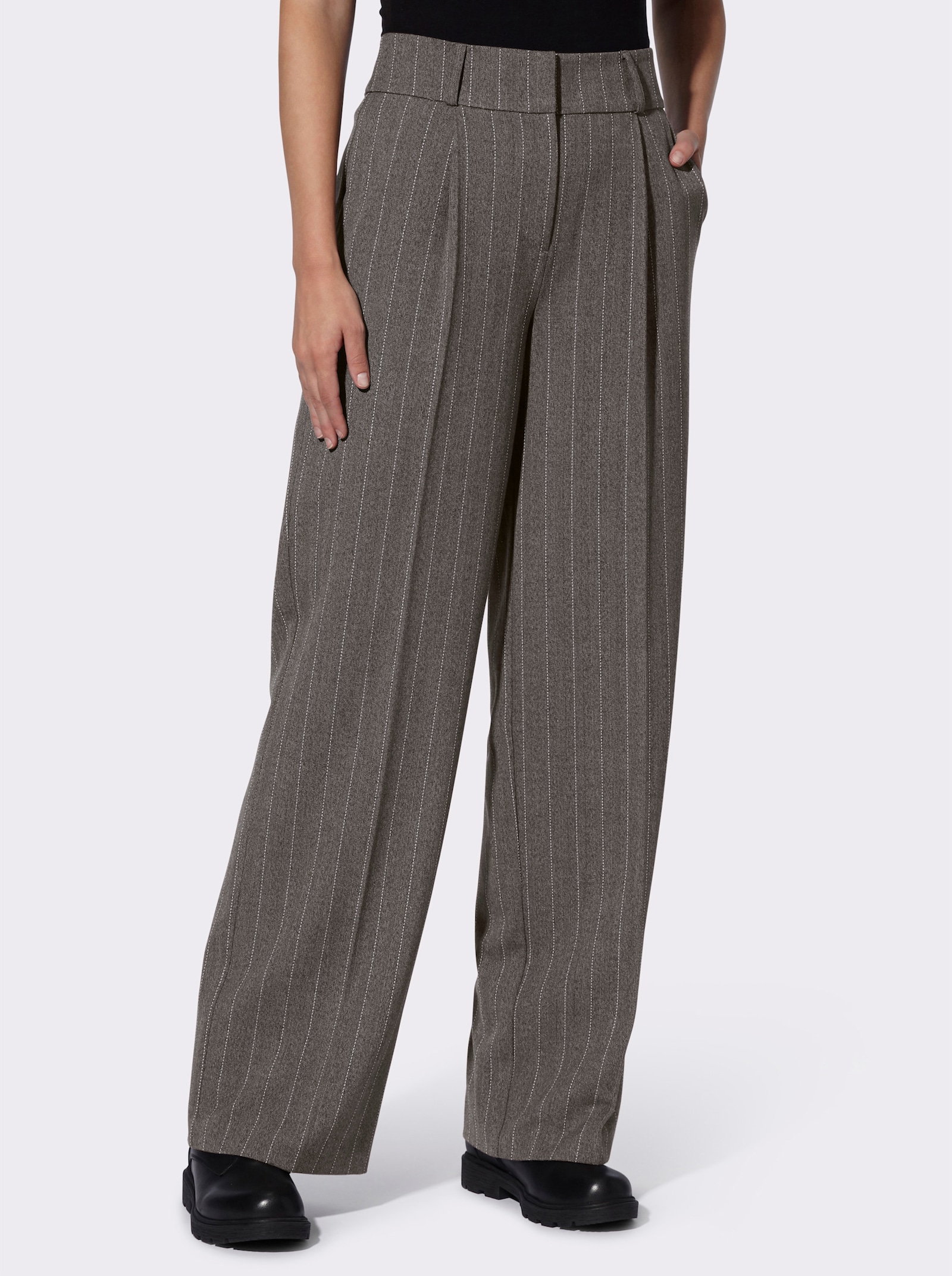 heine Webhose mit Bundfalten - taupe-schwarz Nadelstreifen