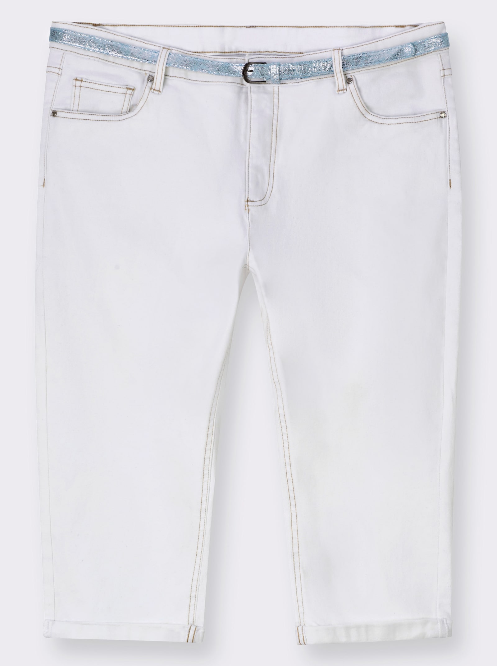 Caprijeans inklusive Gürtel - weiß