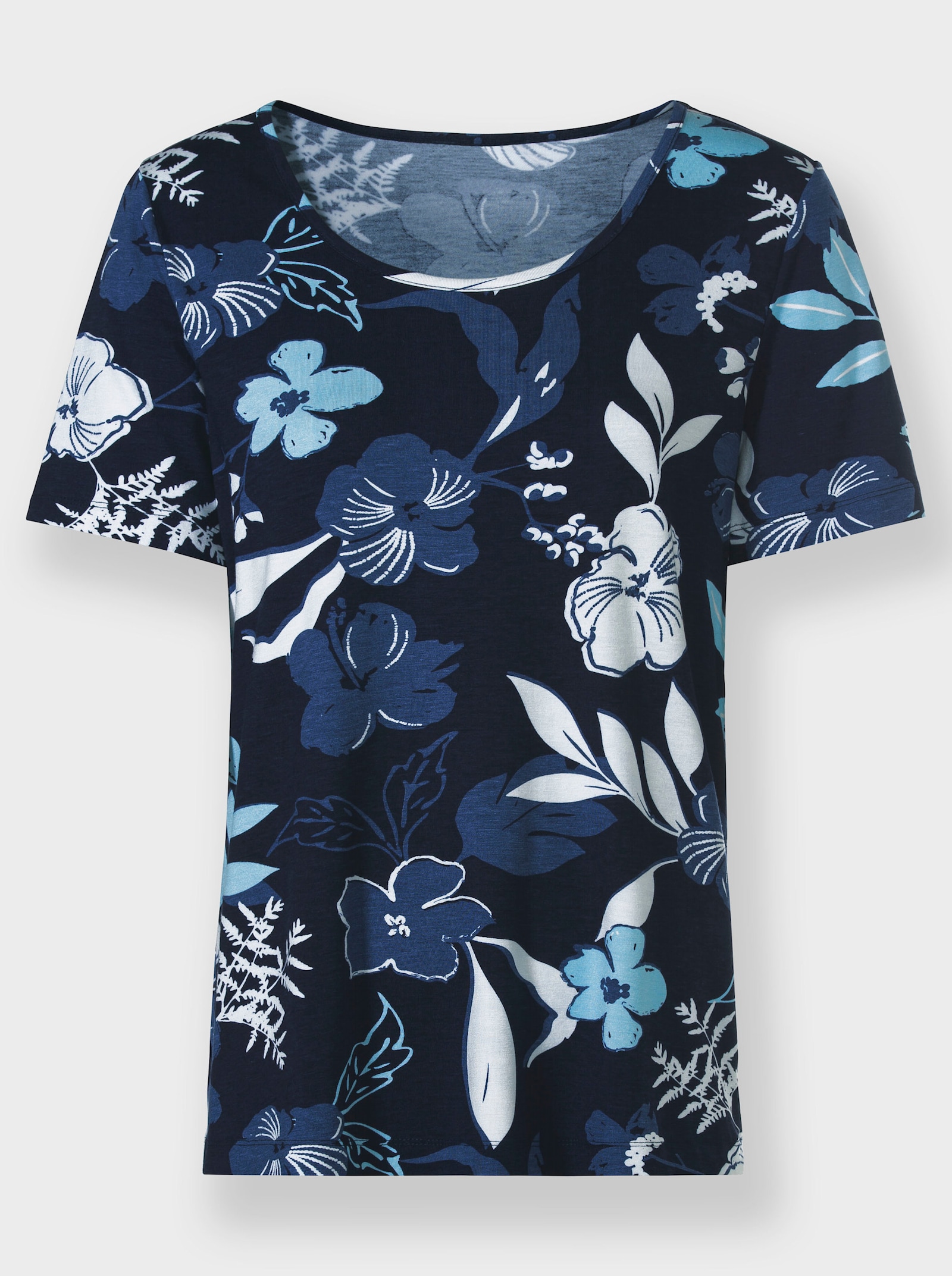 Print-Shirt mit Blüten-Druck - marine-jeansblau-bedruckt