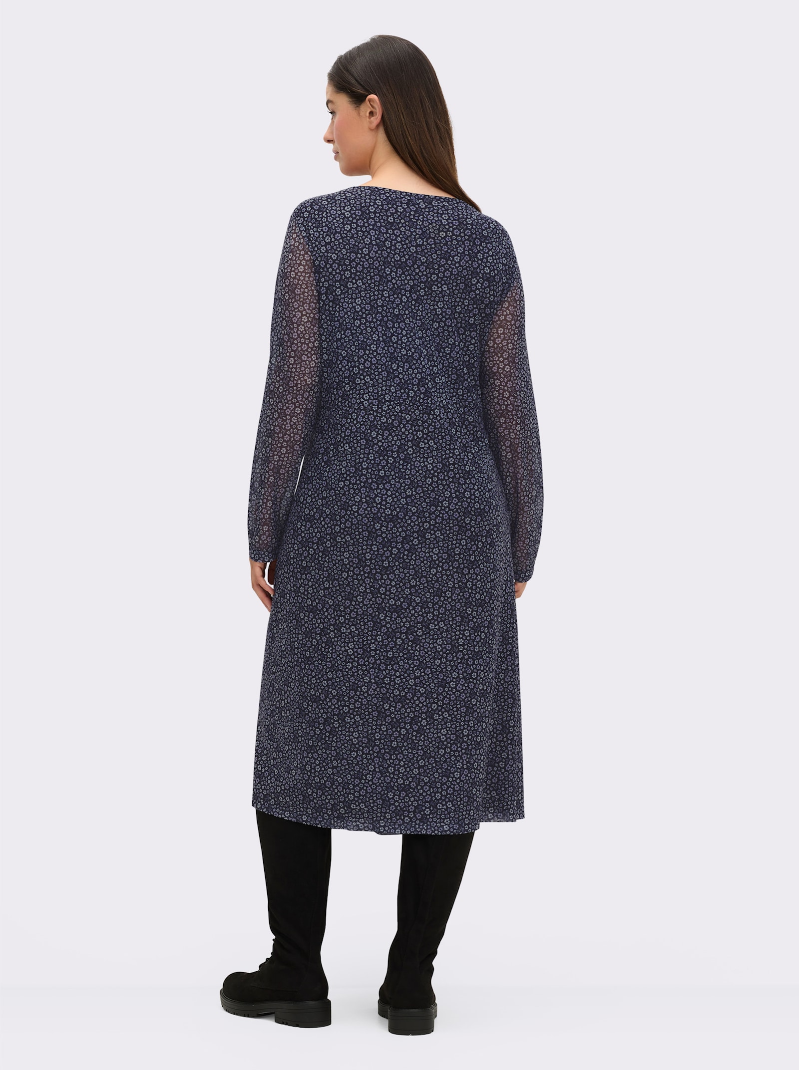 sheego Blumenkleid aus Mesh, mit Knotendetail - tiefblau-bedruckt