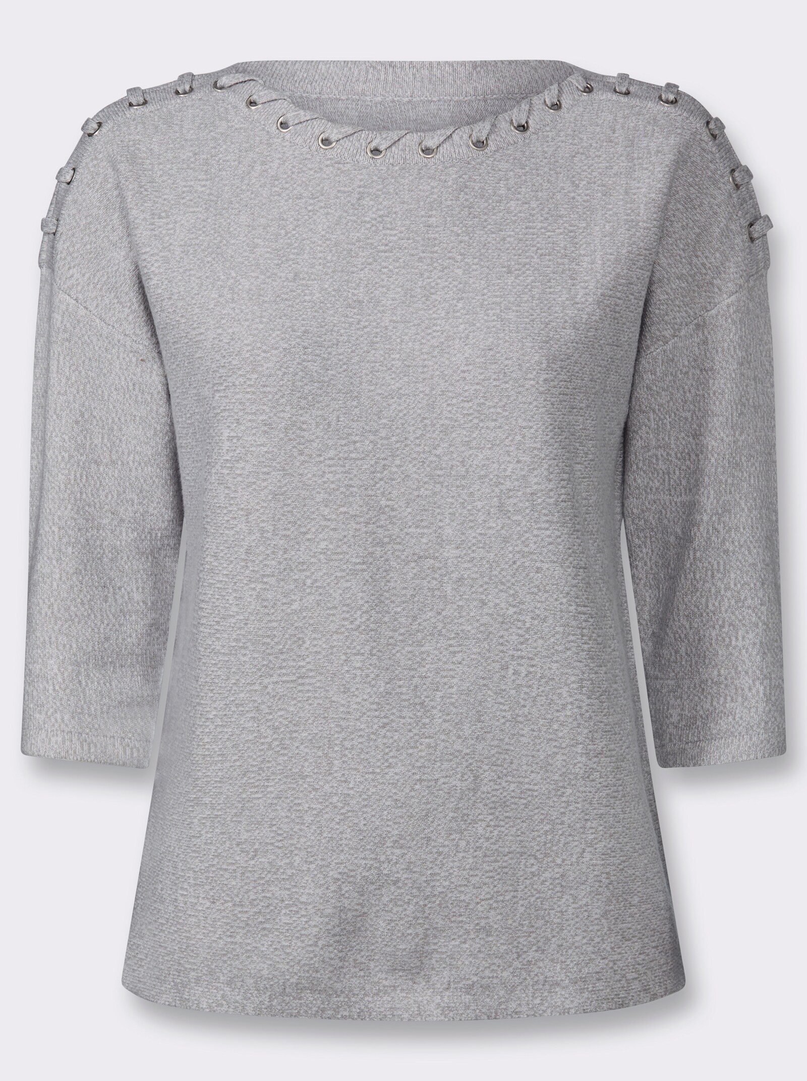 Strickpullover mit Bänderverzierung - steingrau-meliert