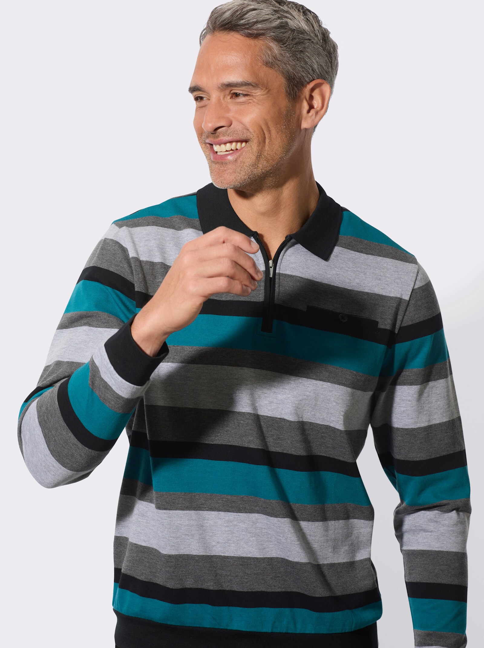 Sweatshirt in streepjesdessin - zwart/aquapetrol gestreept