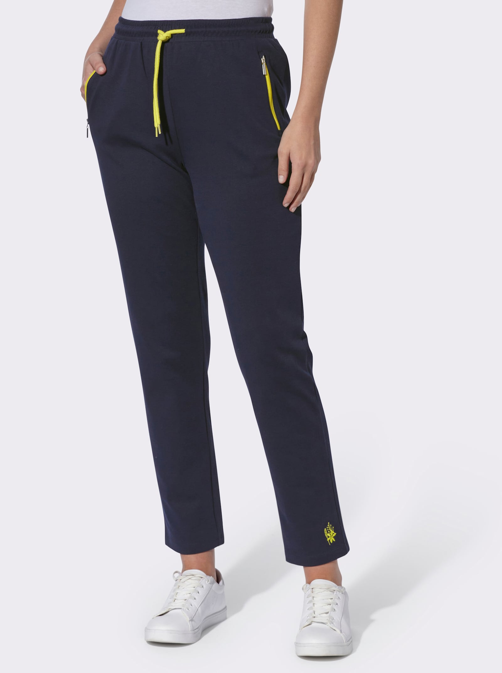 Freizeithose mit Stickerei - marine