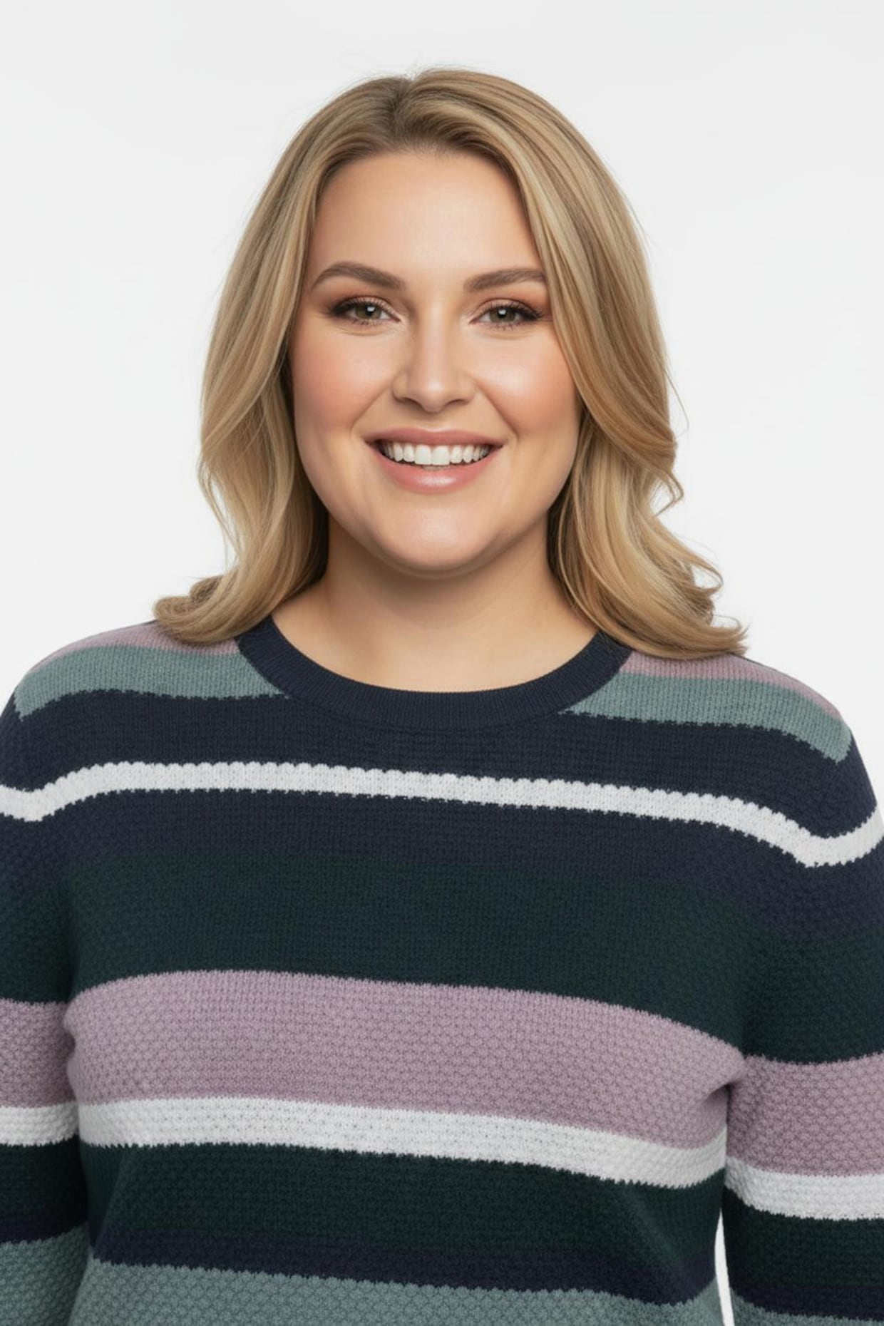 Streifenpullover mit Strukturmuster - dunkelblau-mauve-geringelt