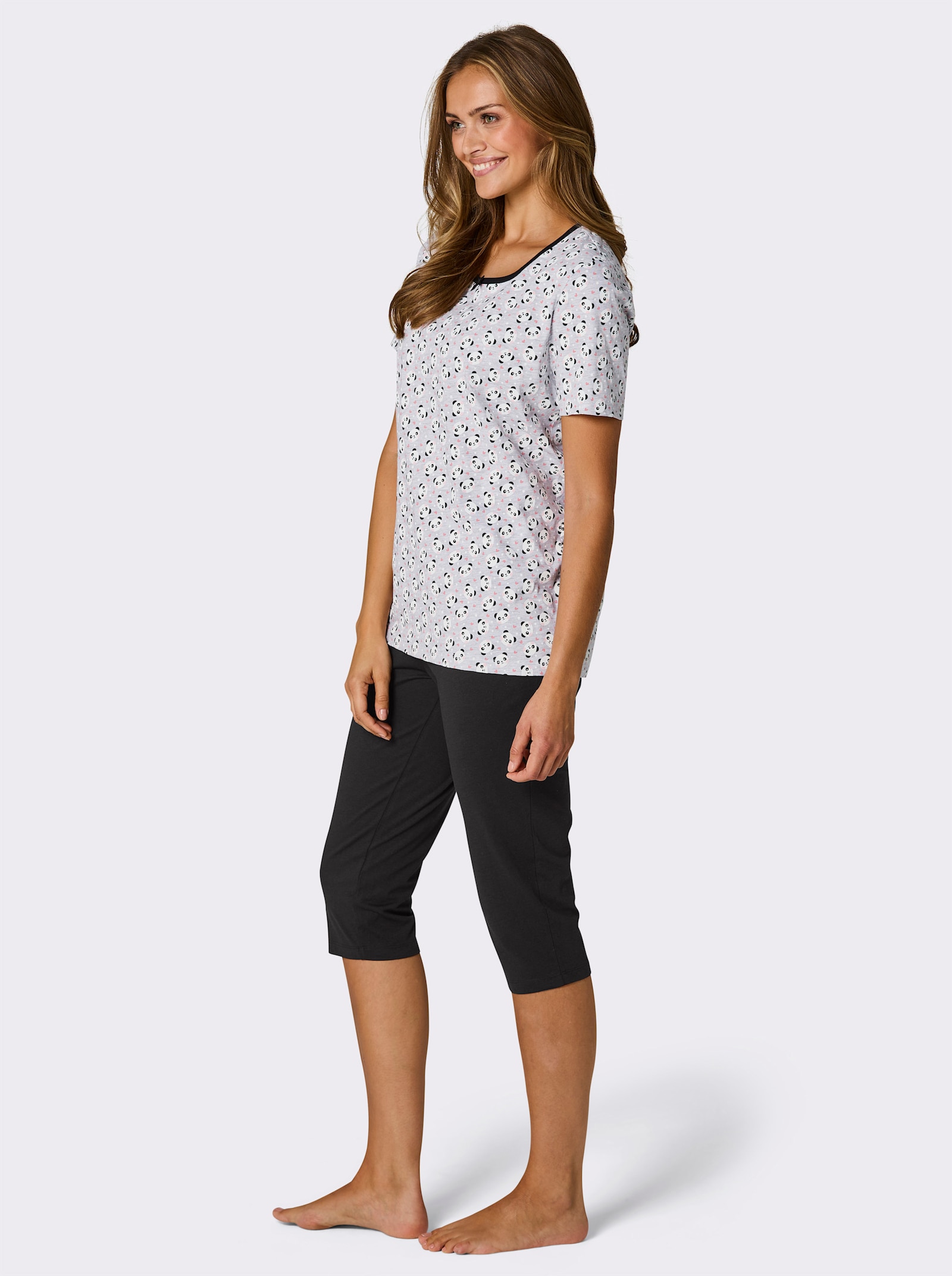 wäschepur Capri-Anzüge - grau-meliert-schwarz + grau-meliert-flamingo