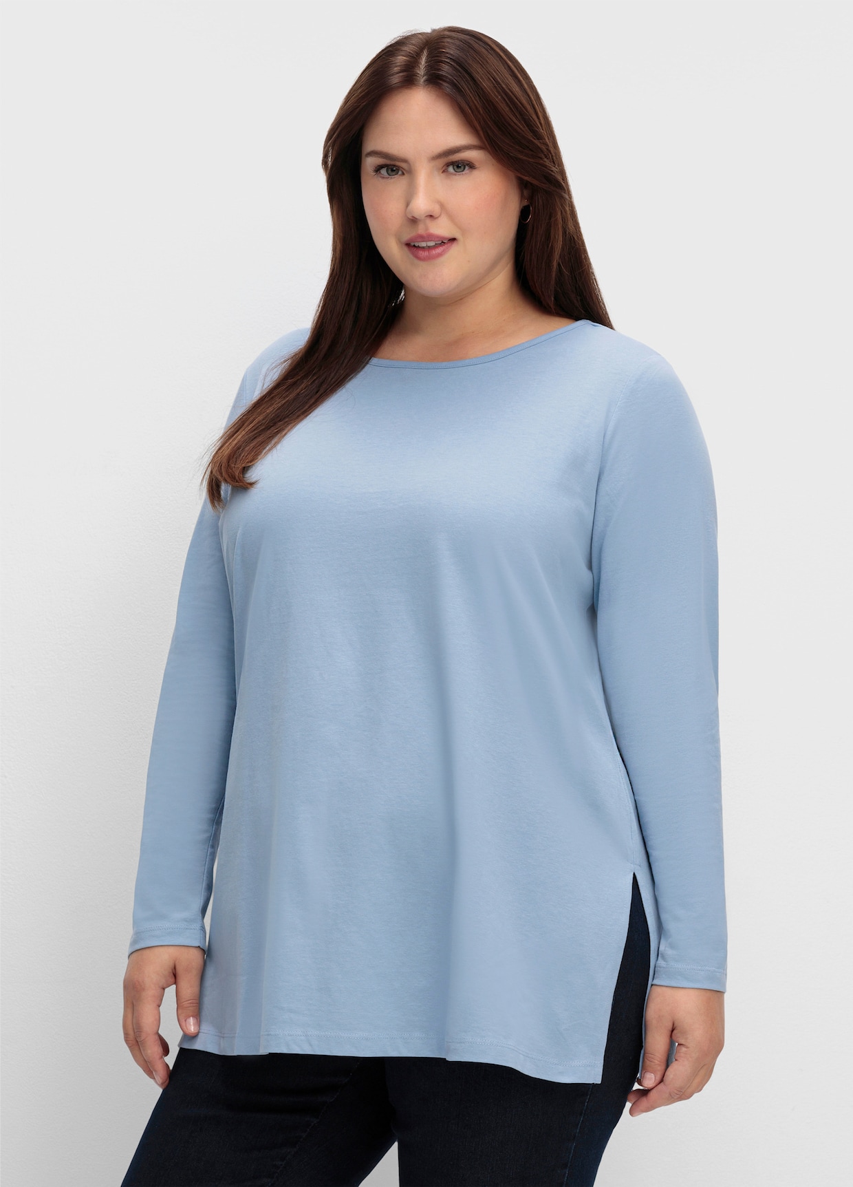Langarmshirt mit hohen Seitenschlitzen - bleu