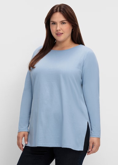Langarmshirt mit hohen Seitenschlitzen - bleu