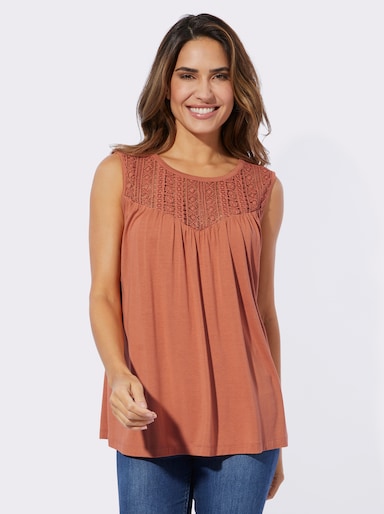 Shirttop mit Spitze im Vorderteil - papaya