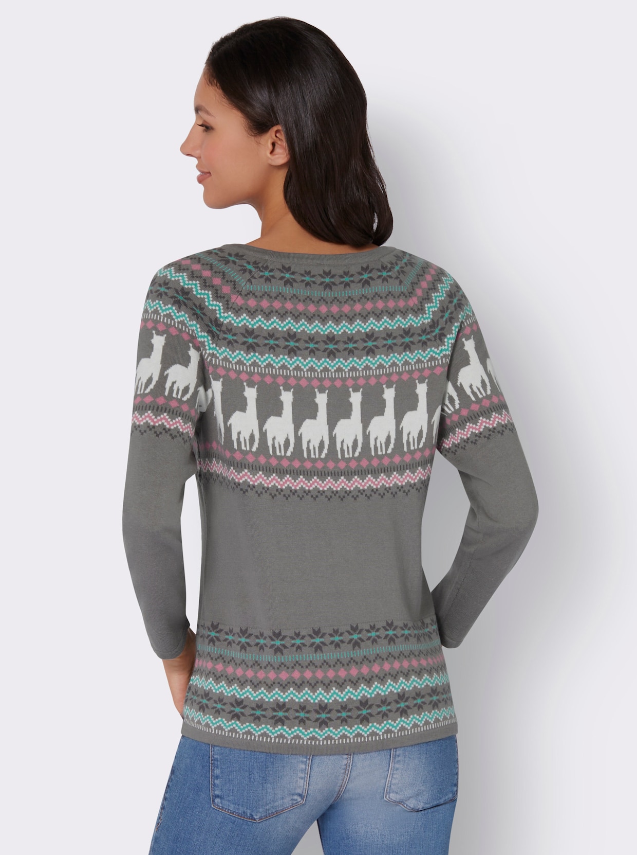 Norwegerpullover - grau-ecru-gemustert