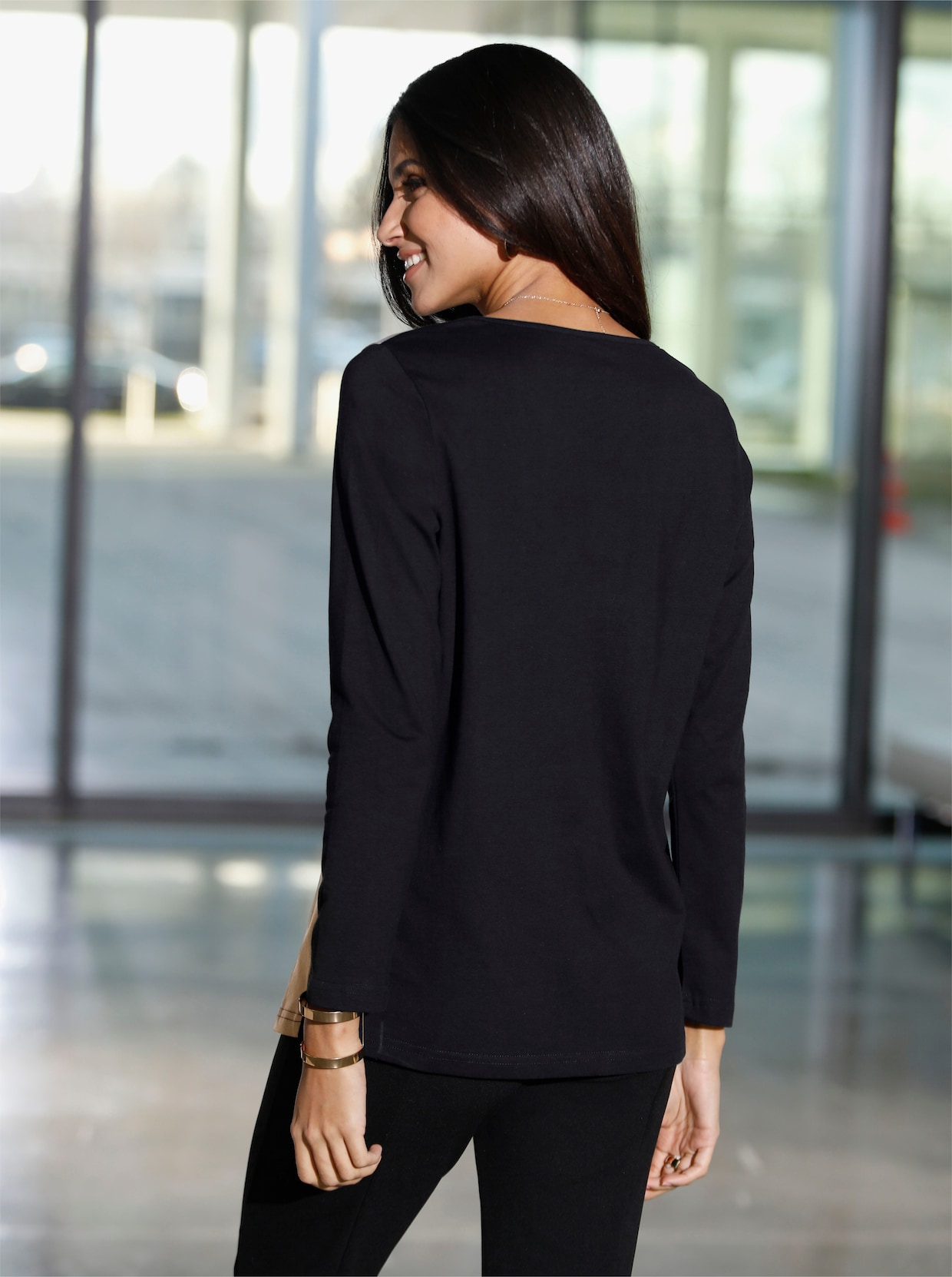 Tričko s dlouhým rukávem - černá-velbloudí-vzor