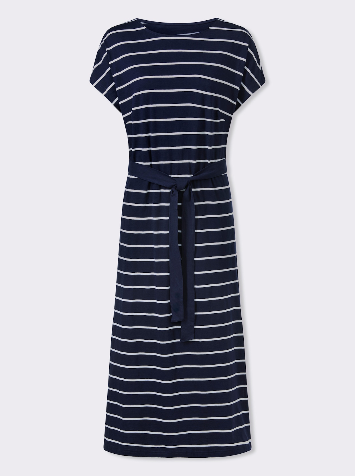 Jerseykleid mit U-Boot-Ausschnitt - marine-weiß-geringelt