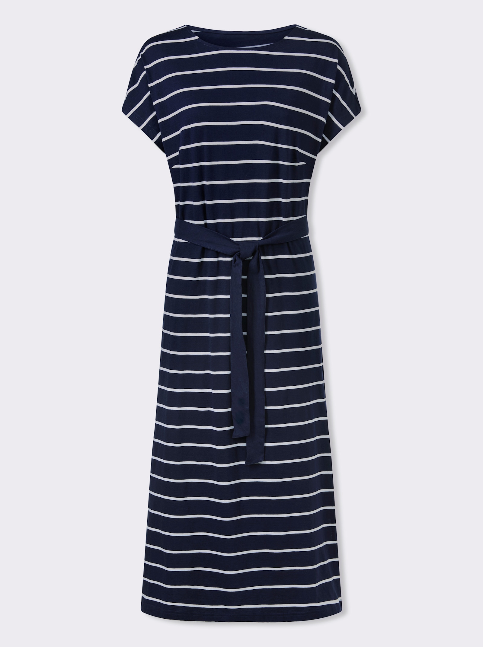 Jerseykleid mit U-Boot-Ausschnitt - marine-weiß-geringelt