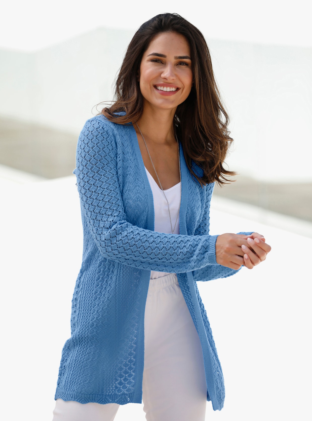 Longstrickjacke - himmelblau