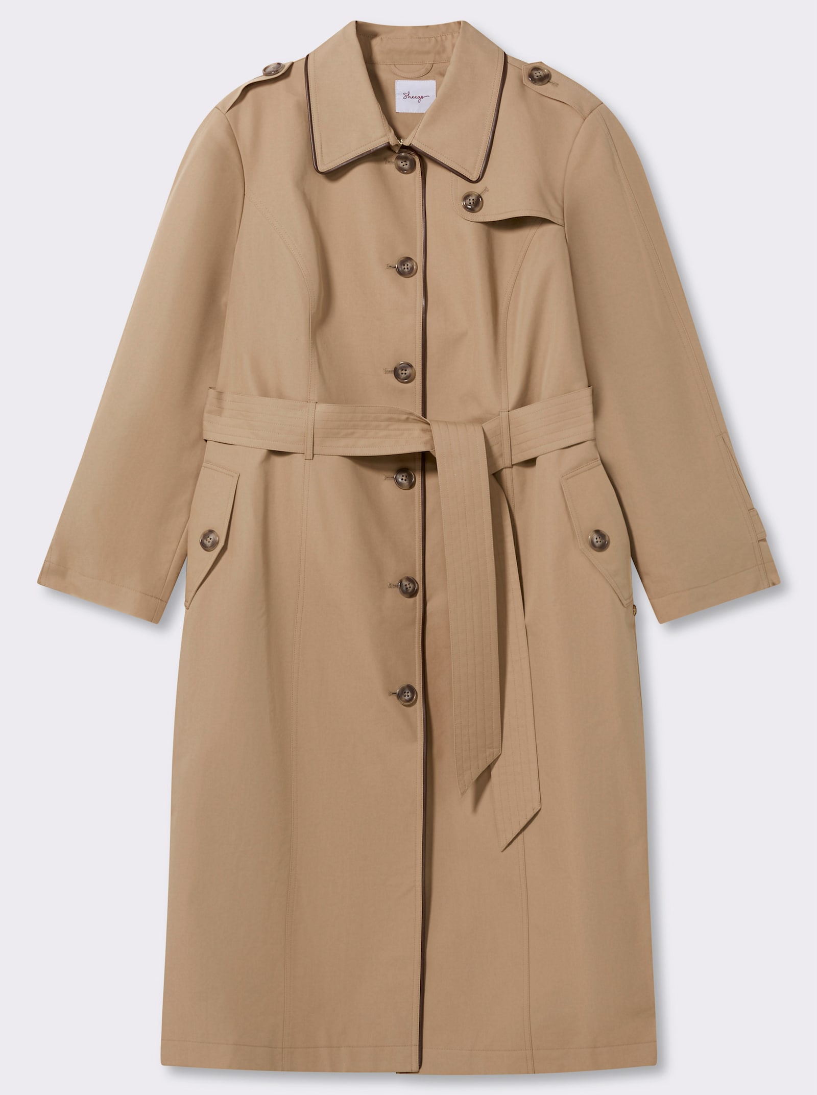 sheego Trenchcoat mit Kunstleder-Paspeln - camel