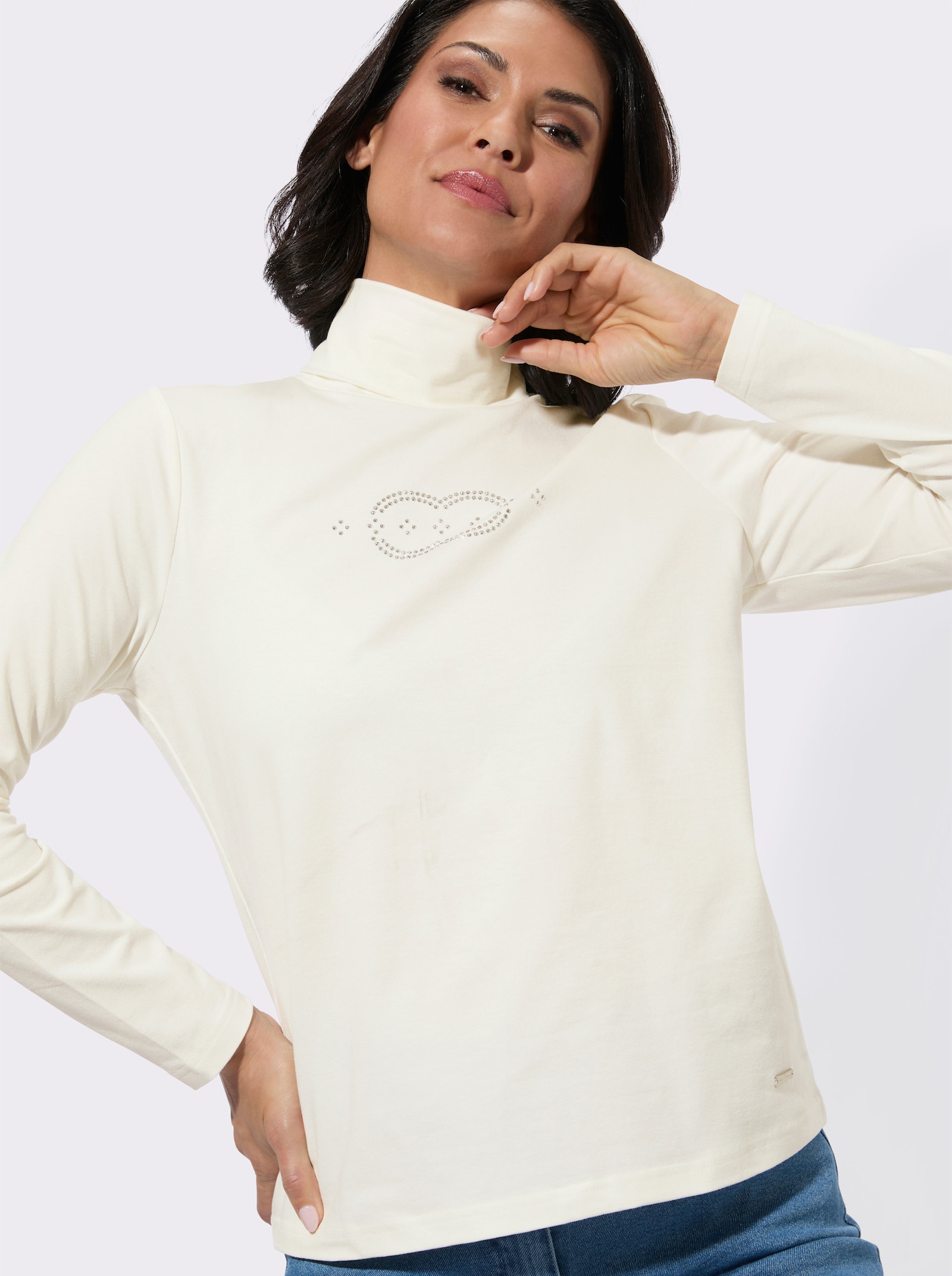 Rollkragenshirt mit Metallplättchen-Verzierung - ecru