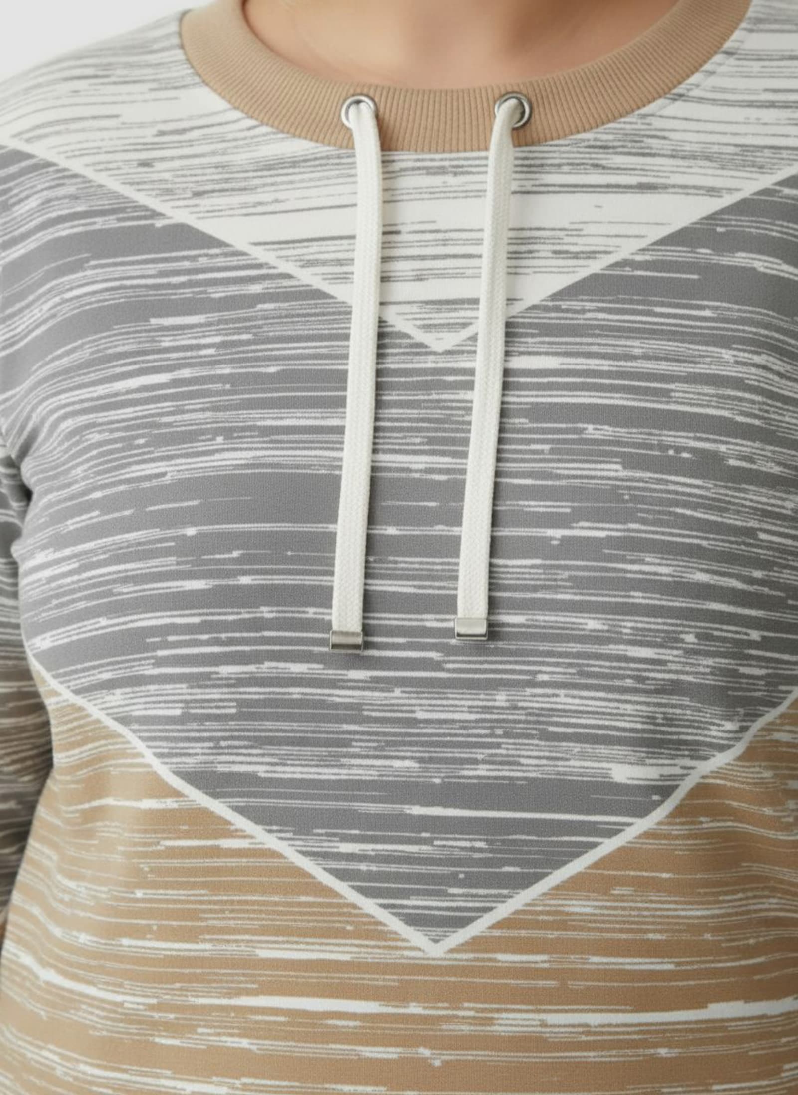 Sweatshirt mit variierbarem Rundhals-Ausschnitt - camel-ecru