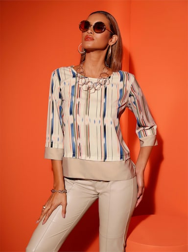 Bluse - beige-mandarine-bedruckt