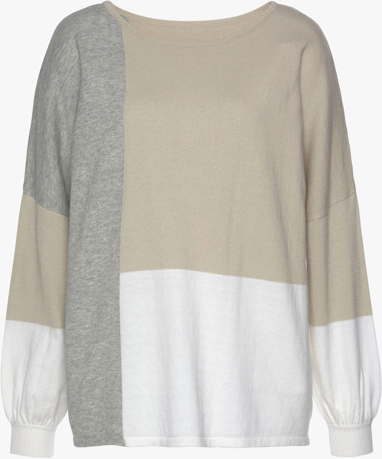 LASCANA Rundhalspullover - grau-meliert-creme-beige