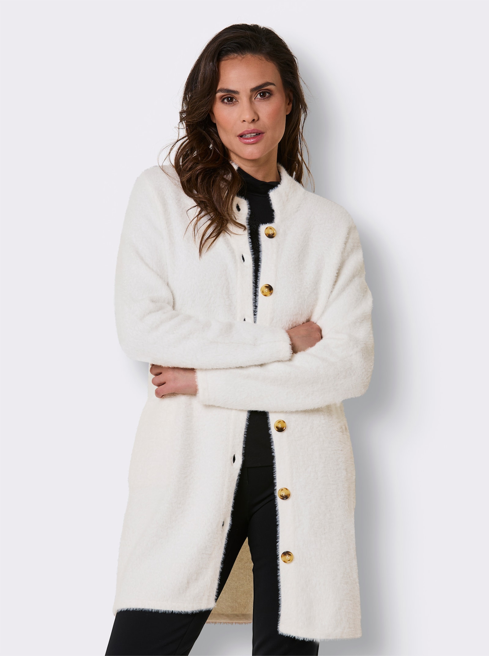 CREATION L PREMIUM Longstrickjacke aus Flauschgarn - ecru