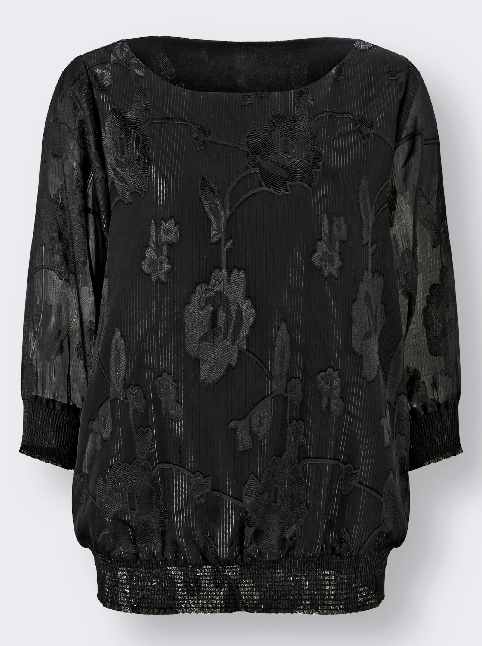 Schlupfbluse zweilagig verarbeitet, floral - schwarz