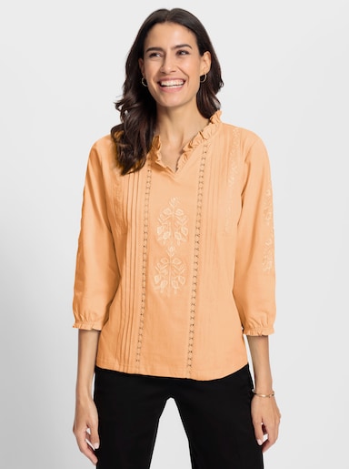 3/4-Arm-Shirt mit Rüschen am Ausschnitt - apricot