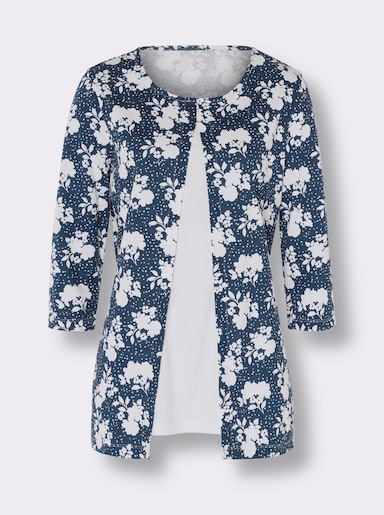 2-in-1-shirt - donkerblauw/ecru bedrukt