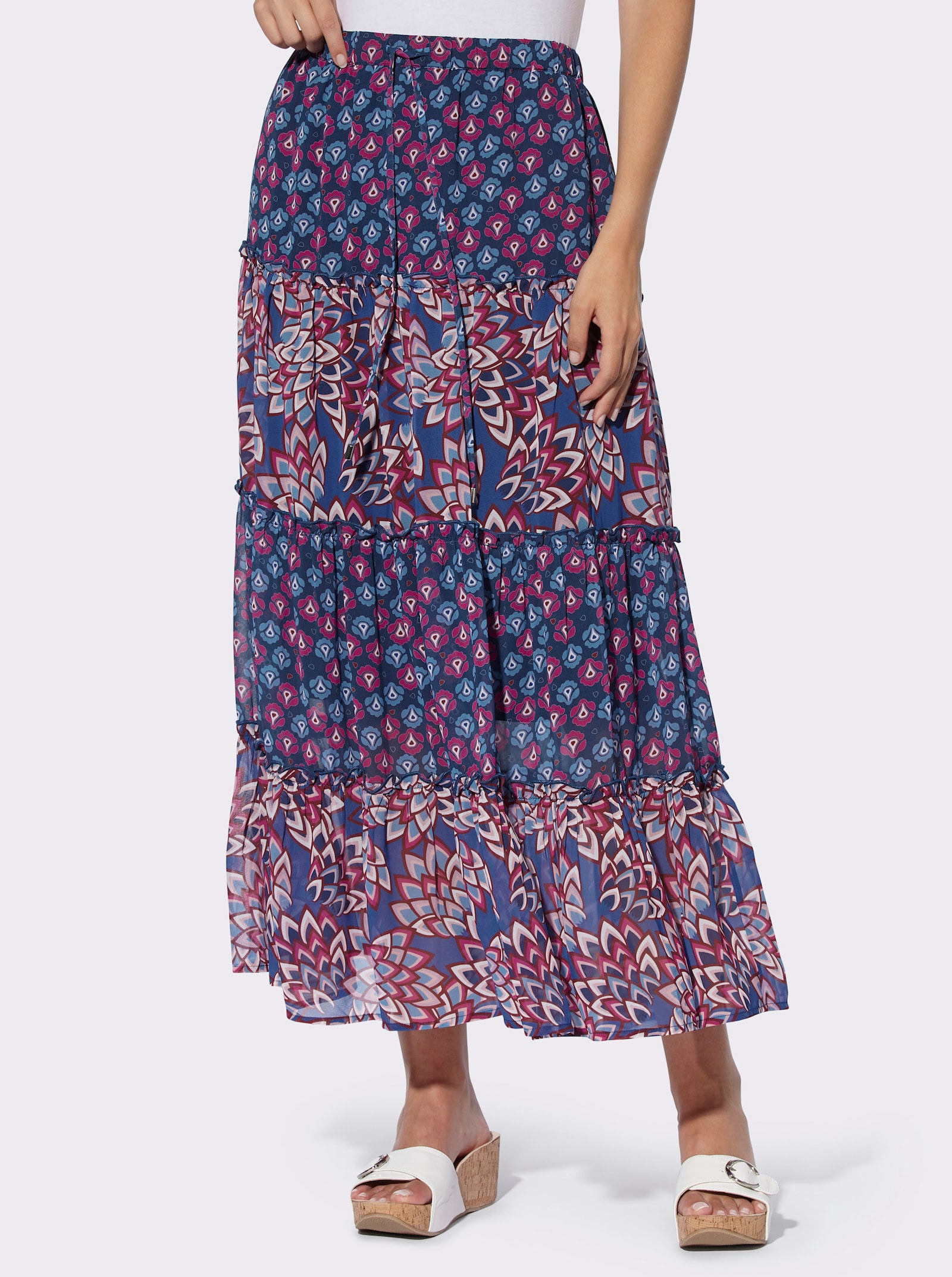 heine Strokenrok in patchlook - koningsblauw/magenta bedrukt