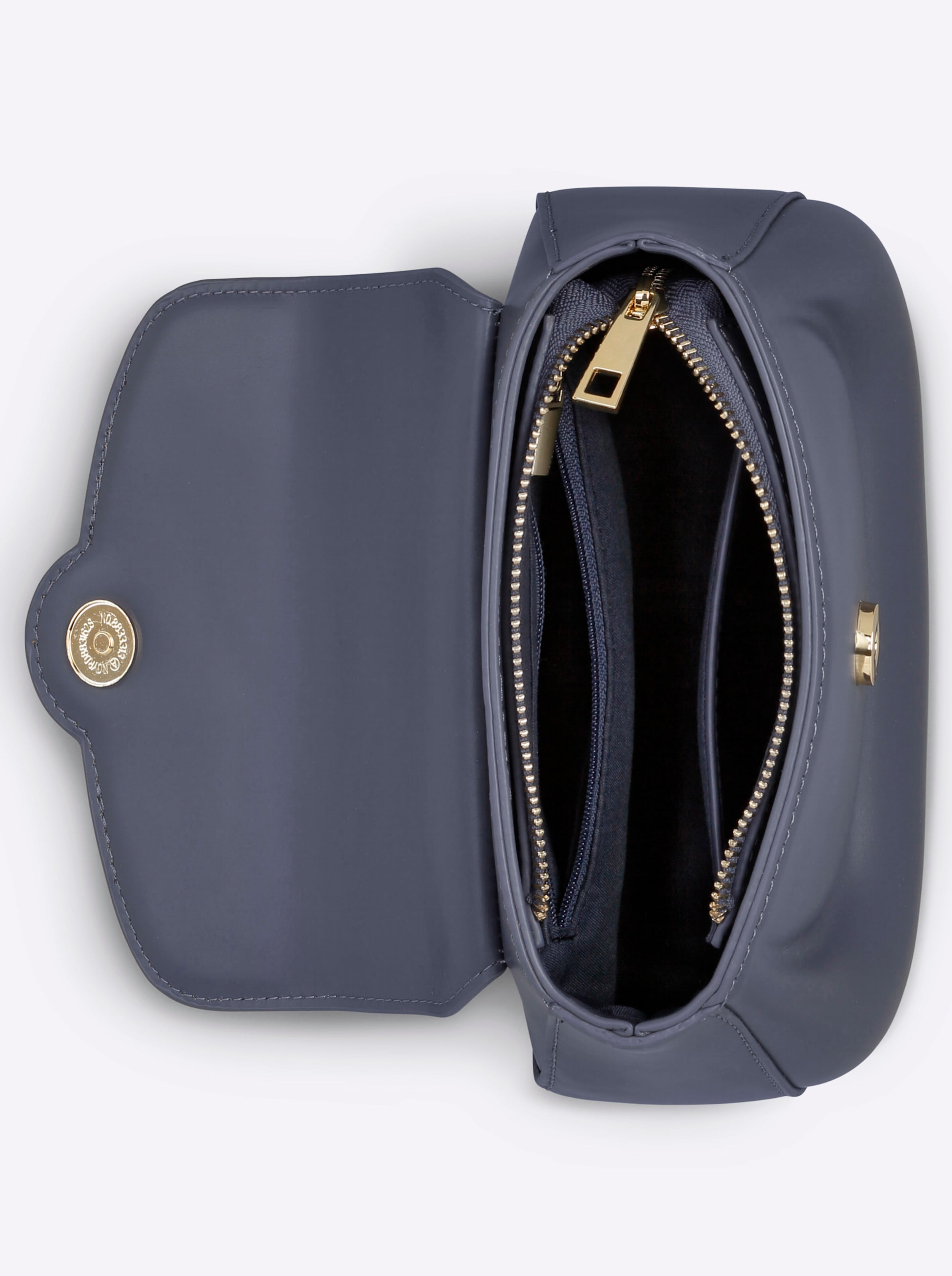 Tasche Schulter günstig Kaufen-Tasche in rauchblau von heine. Tasche in rauchblau von heine <![CDATA[Tasche In eleganter Optik mit goldfarbenen Details. Kurzer Henkel und verstellbarer, abnehmbarer Schultergurt. Umschlag mit Magnetverschluss. 1 Innenfach und 1 Reißverschlussfach. Aus 