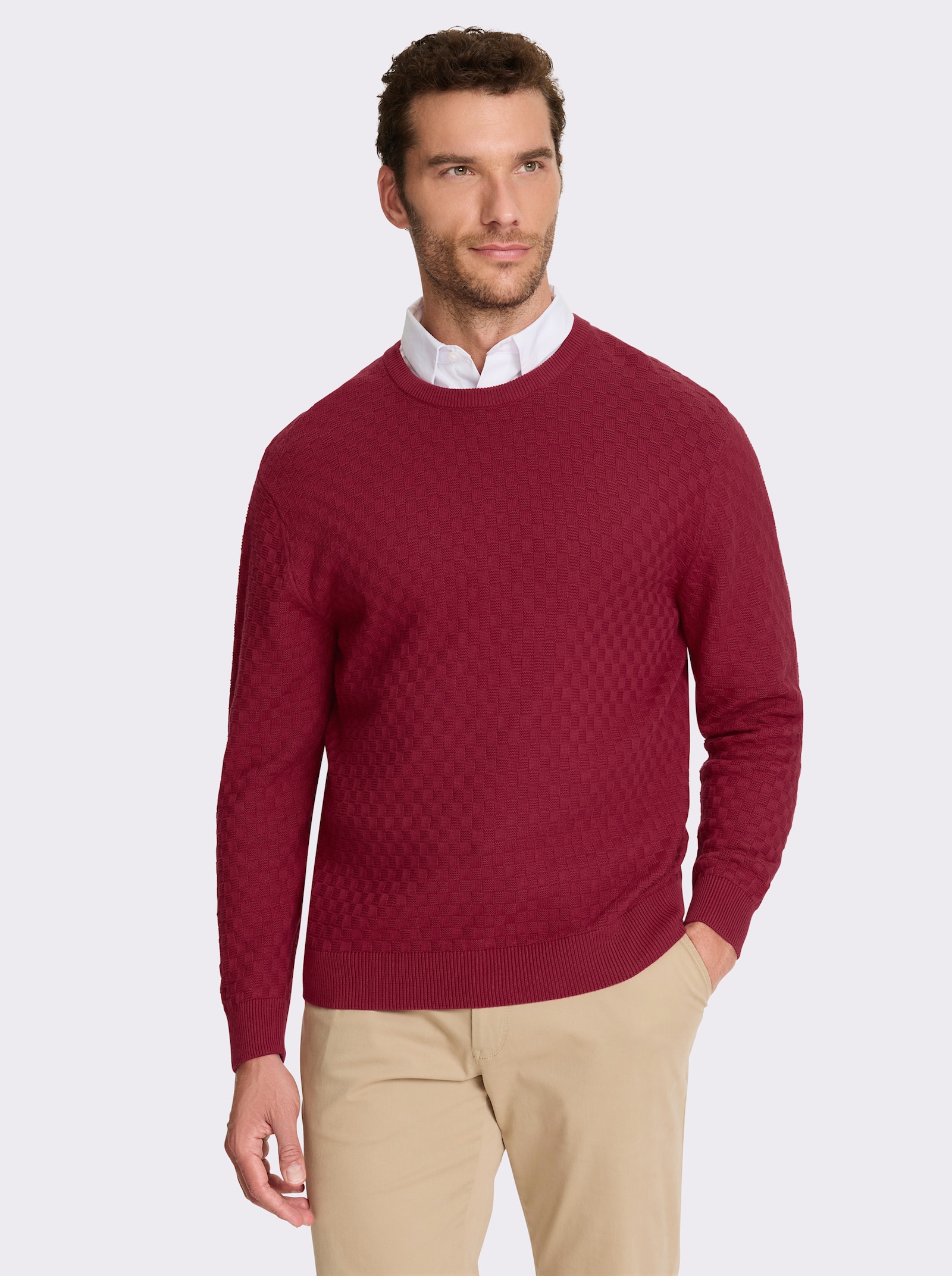 Marco Donati Rundhalspullover im Schachbrett-Muster rundum - kirsche