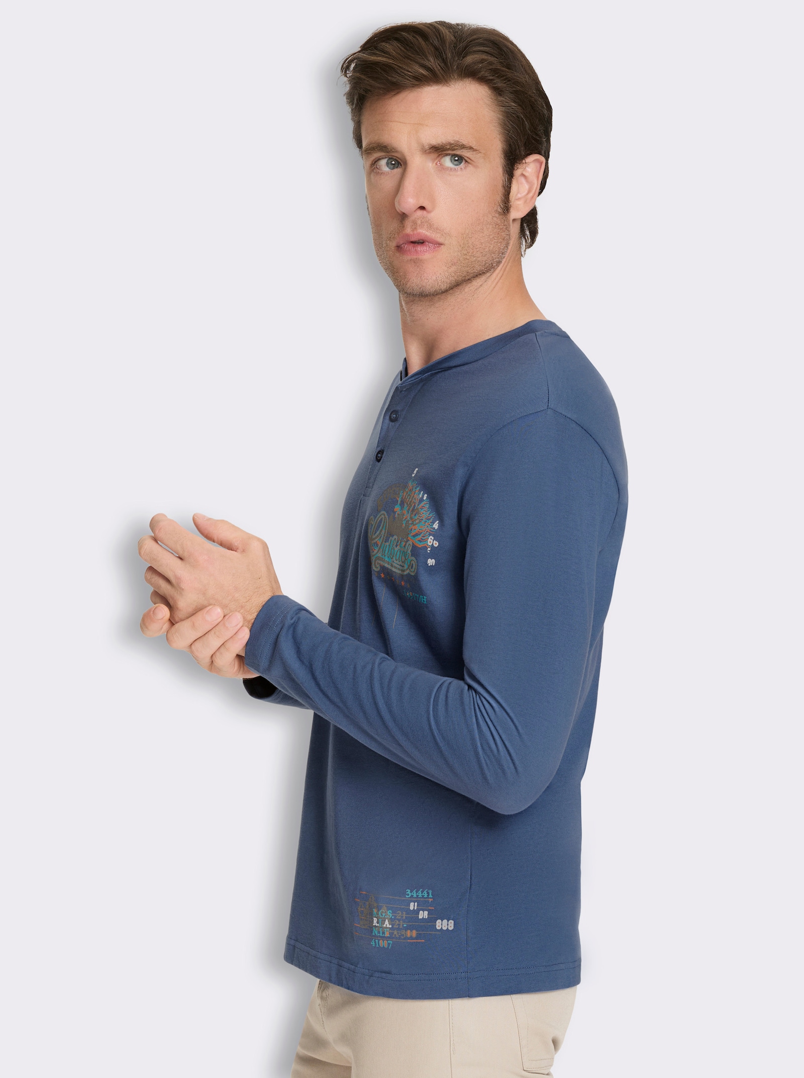 Langarmshirt mit Prints - jeansblau-bedruckt
