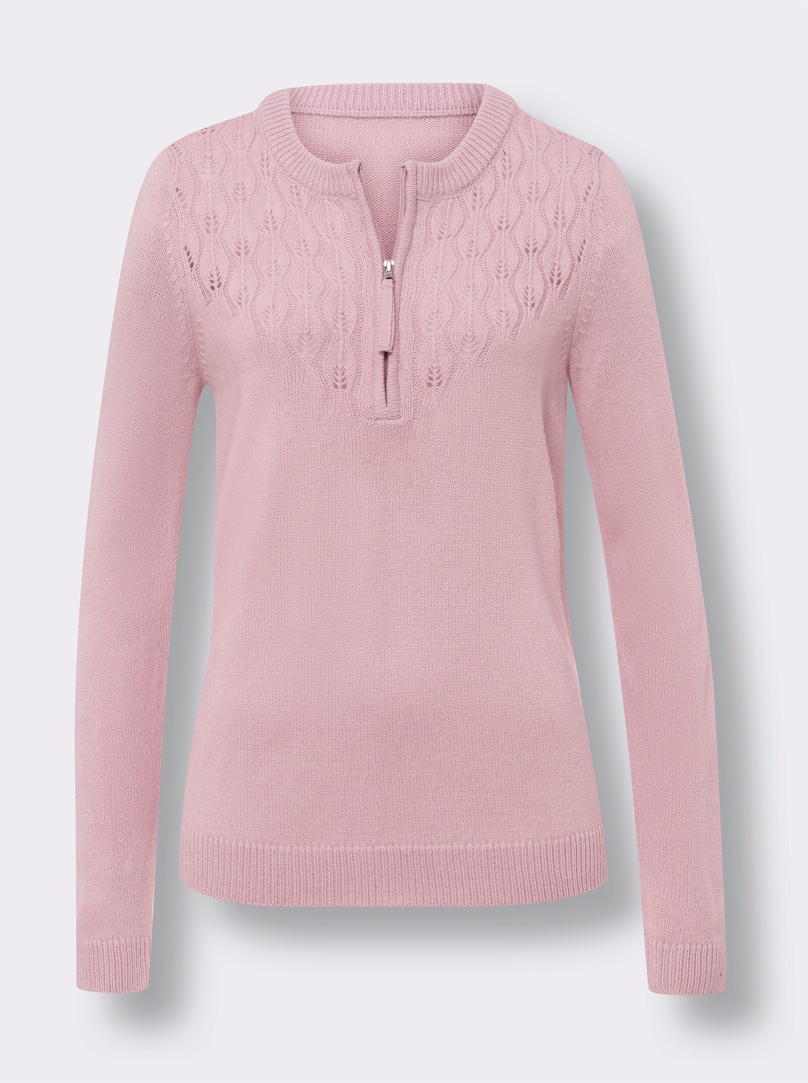 Ajourpullover met rits - roze