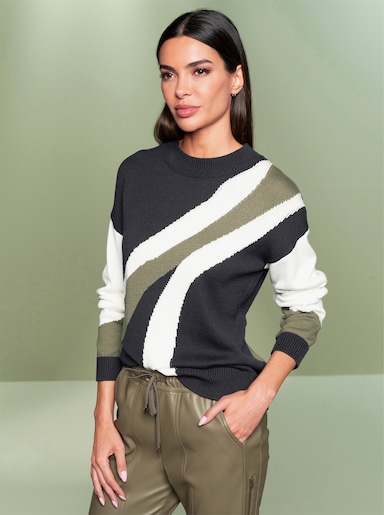 heine Pullover - khaki-schwarz-gemustert