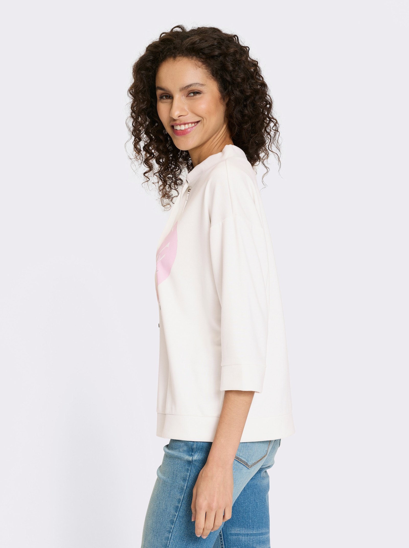 heine Shirt met 3/4-mouwen en hartmotief - ecru